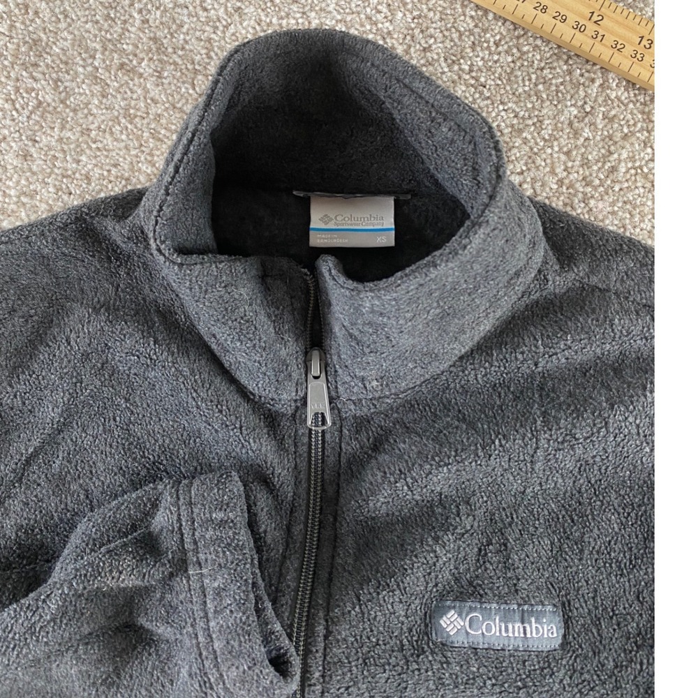 Columbia Mens XS Full Zip Fleece Jacket Charcoal Gray Mock Neck Warm Preppy Work